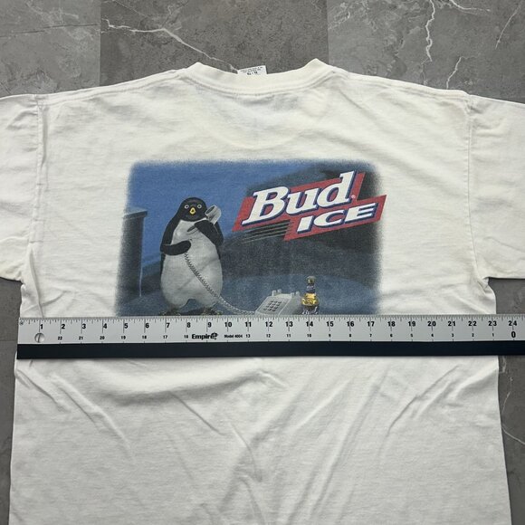 Vintage Bud Ice Shirt Mens XL White Beware The Penguins Wild Oats Beer Promo 90s - Picture 13 of 15